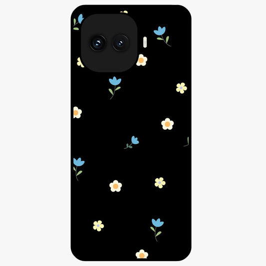 Minimalistic Blue With White Flower Pattern Glass Case showing flat back view with blue background and white flower pattern and glossy glass finish.
