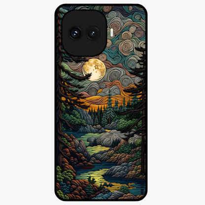 Moonlight Forest Dream Glass Case showing flat back view with mystical forest moonlight artwork and glossy glass finish.