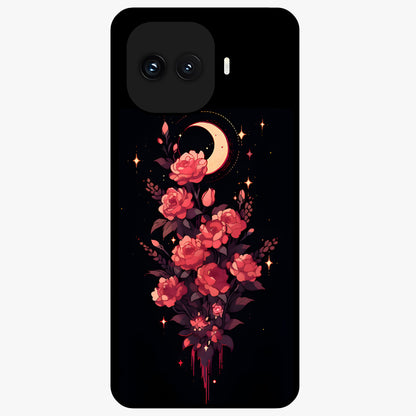 Moonlit Floral Elegance Glass Case showing flat back view with elegant floral artwork under moonlit tones and glossy glass finish.