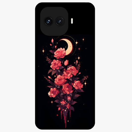 Moonlit Floral Elegance Glass Case showing flat back view with elegant floral artwork under moonlit tones and glossy glass finish.