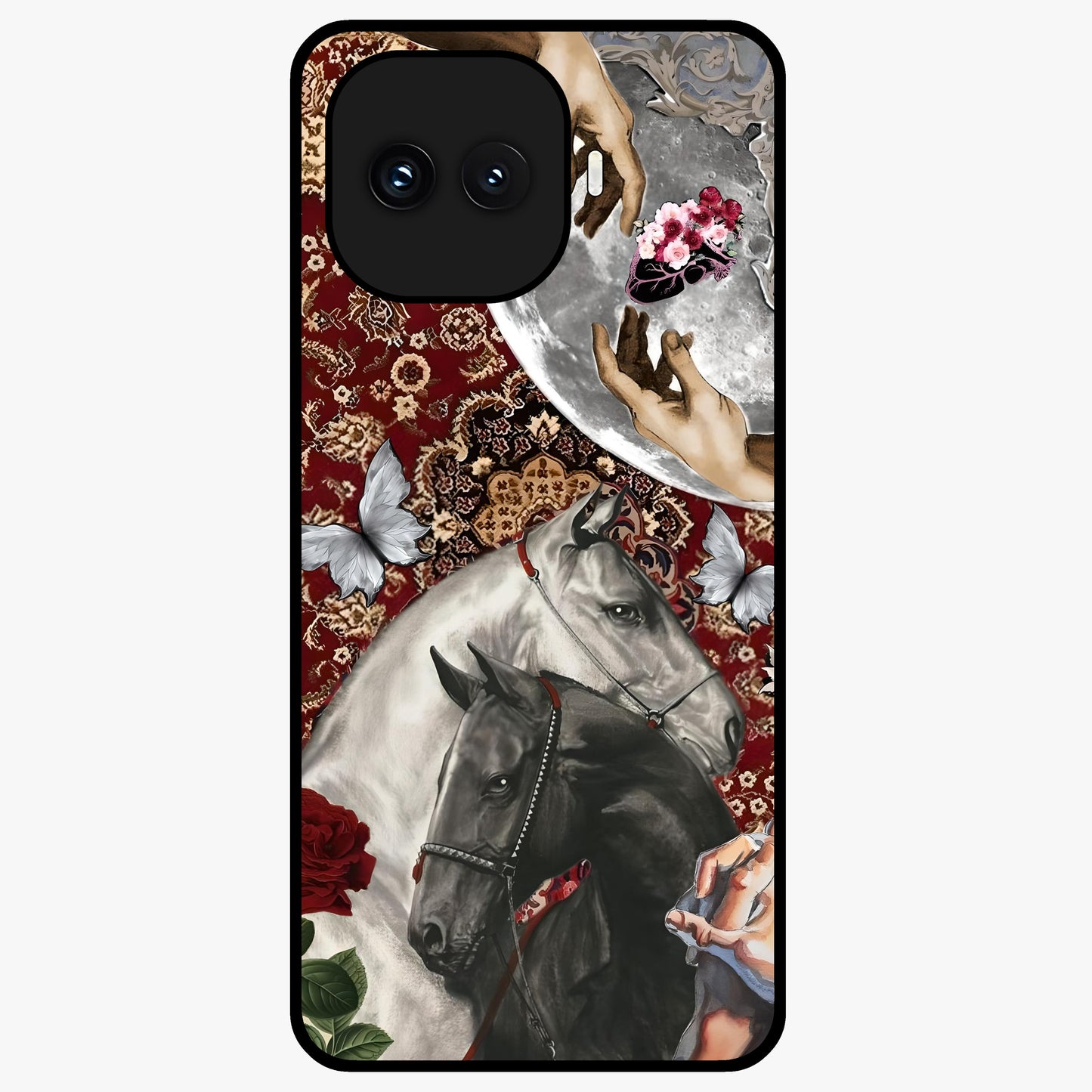 Moonlit Royal Stallion Glass Case showing flat back view with majestic horse under moonlight artwork and glossy glass finish.