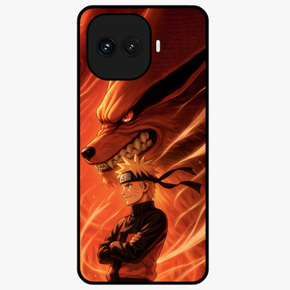 Nine Tails Legacy Glass Case showing flat back view with powerful nine-tailed fox inspired artwork and glossy glass finish.