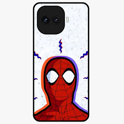 Omg Spiderman Glass Case showing flat back view with bold superhero inspired artwork and glossy glass finish.