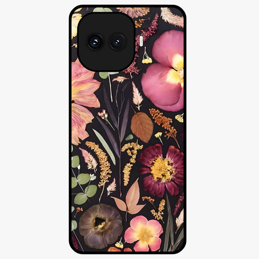 Petal Dream Tapestry Glass Case showing flat back view with intricate floral tapestry artwork and glossy glass finish.