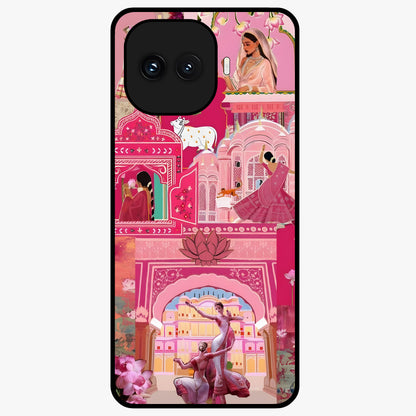 Pink Palace Muse Glass Case showing flat back view with elegant palace inspired artwork and glossy glass finish.