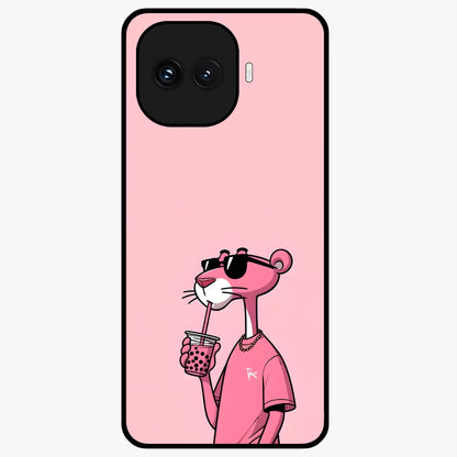 Pink Panther Glass Case showing flat back view with iconic pink panther artwork and glossy glass finish.