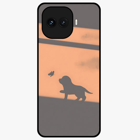 Puppy Shadow Art Glass Case showing flat back view with cute puppy shadow style artwork and glossy glass finish.