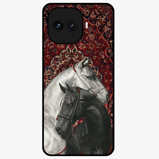 Regal Stallion Tapestry Glass Case showing flat back view with majestic horse tapestry artwork and glossy glass finish.