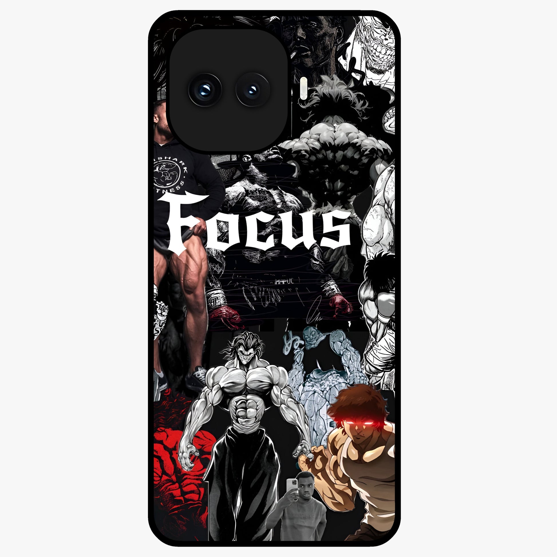 Relentless Power Focus Glass Case showing flat back view with motivational typography artwork and glossy glass finish.