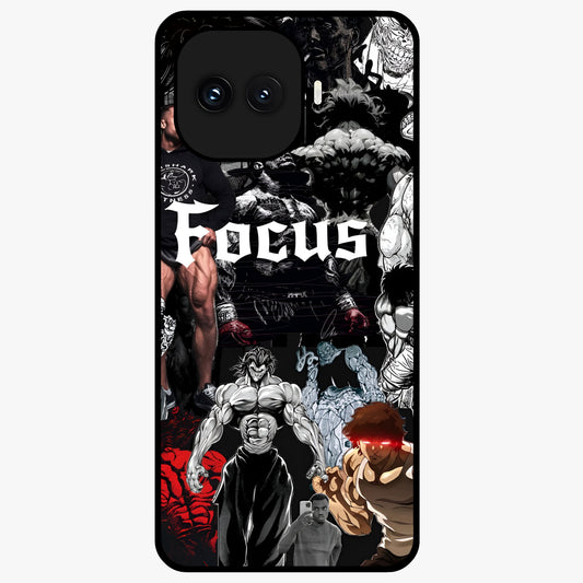 Relentless Power Focus Glass Case showing flat back view with motivational typography artwork and glossy glass finish.