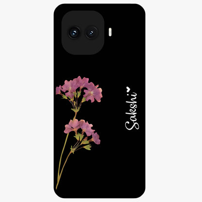 Riching Lavender Flower Custom Name Glass Case showing flat back view with lavender floral artwork and personalized name design.