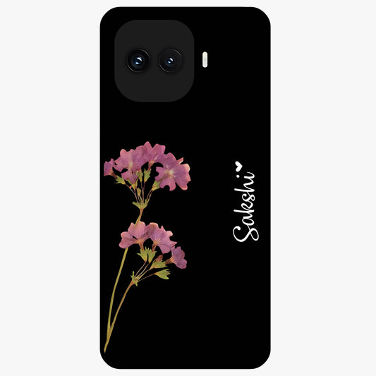 Riching Lavender Flower Custom Name Glass Case showing flat back view with lavender floral artwork and personalized name design.