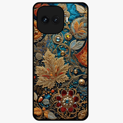 Royal Jewel Garden Glass Case showing flat back view with decorative floral garden artwork and glossy glass finish.