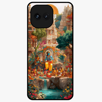 Sacred Sunlight Gods Glass Case showing flat back view with divine sunlight themed artwork and glossy glass finish.