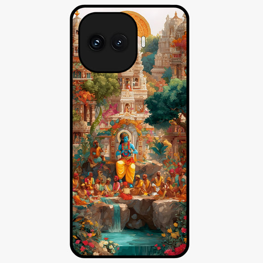 Sacred Sunlight Gods Glass Case showing flat back view with divine sunlight themed artwork and glossy glass finish.