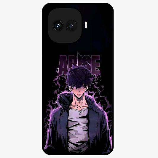 Shadow Monarch Awakening Glass Case showing flat back view with powerful dark monarch themed artwork and glossy glass finish.