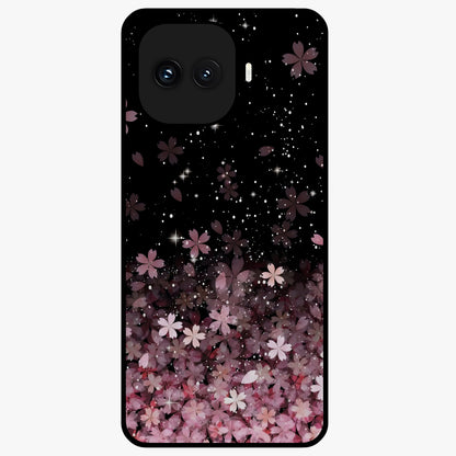 Small Starry Flowers Glass Case showing flat back view with delicate starry floral artwork and glossy glass finish.