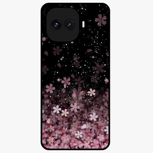 Small Starry Flowers Glass Case showing flat back view with delicate starry floral artwork and glossy glass finish.
