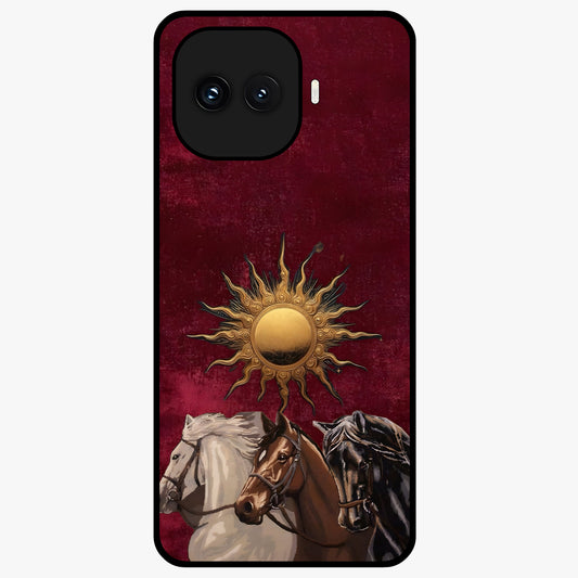 Solar Riders Glass Case showing flat back view with dynamic rider themed artwork and glossy glass finish.