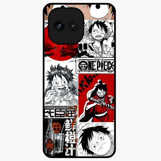 Strawhat Chaos Panels Glass Case showing flat back view with anime inspired chaos panel artwork and glossy glass finish.