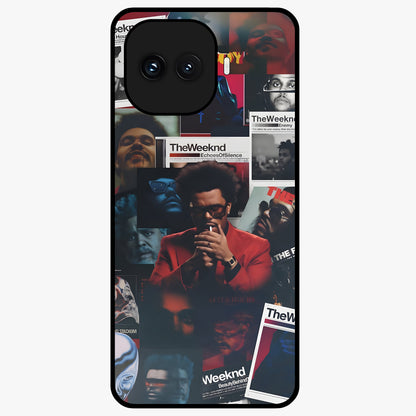 The Weeknd Glass Case showing flat back view with music inspired artistic portrait artwork and glossy glass finish.
