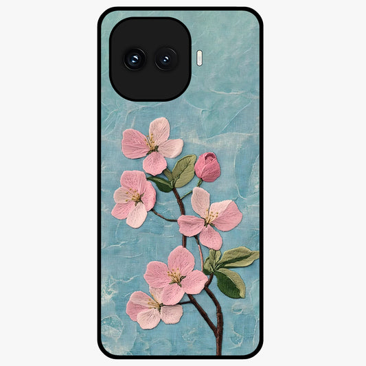 Threaded Blossom Breeze Glass Case showing flat back view with delicate blossom artwork and glossy glass finish.