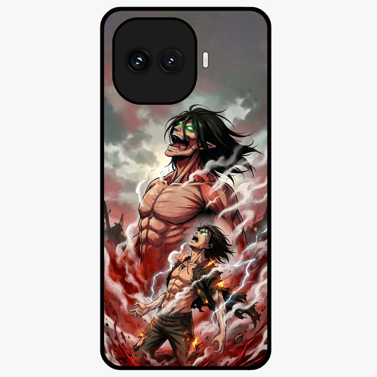 Titan Awakening Fury Glass Case showing flat back view with powerful titan inspired artwork and glossy glass finish.