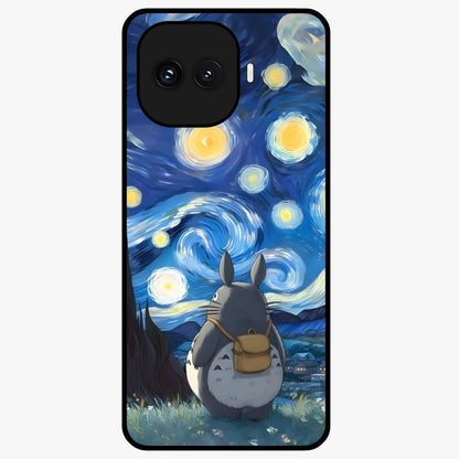 Totoro In Van Gogh Art Glass Case showing flat back view with whimsical character artwork inspired by Van Gogh style and glossy glass finish.