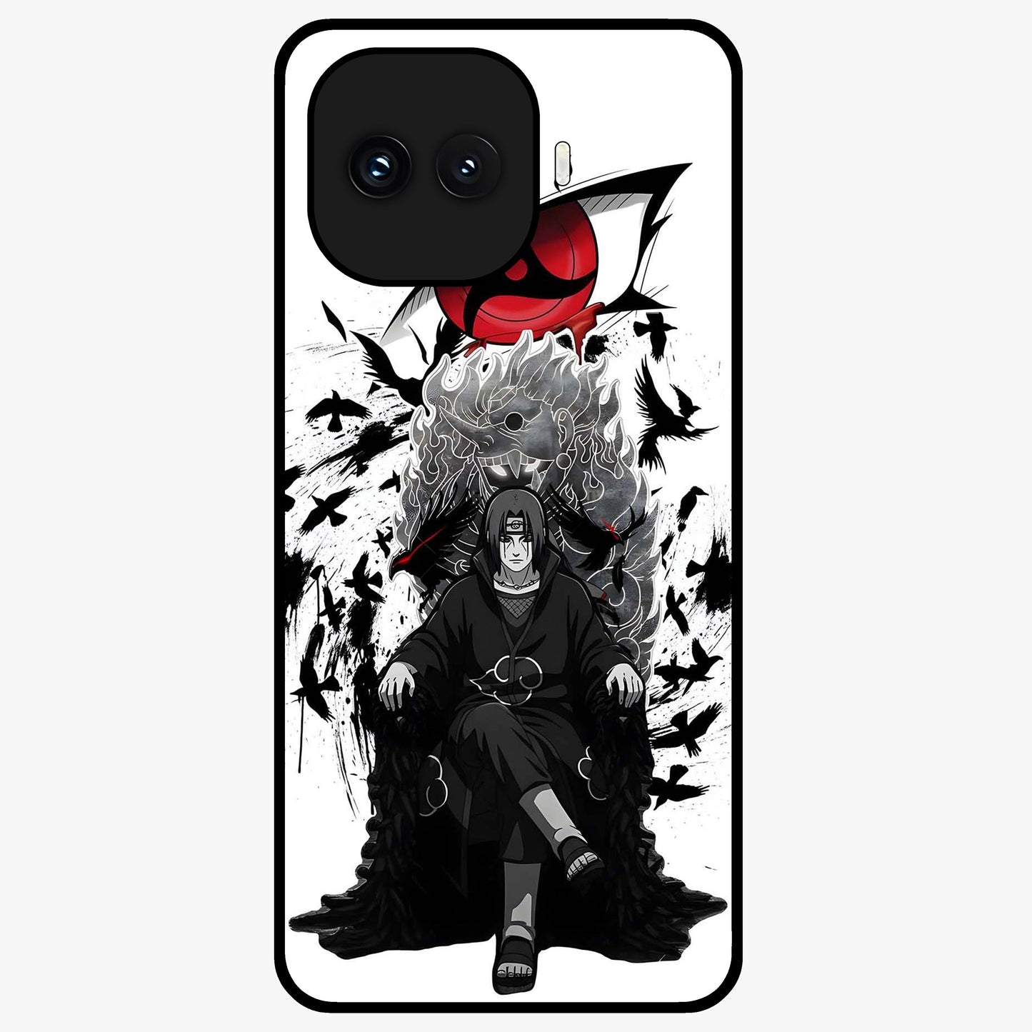 Uchiha Shadow Throne Glass Case showing flat back view with cosmic underwater themed artwork and glossy glass finish.