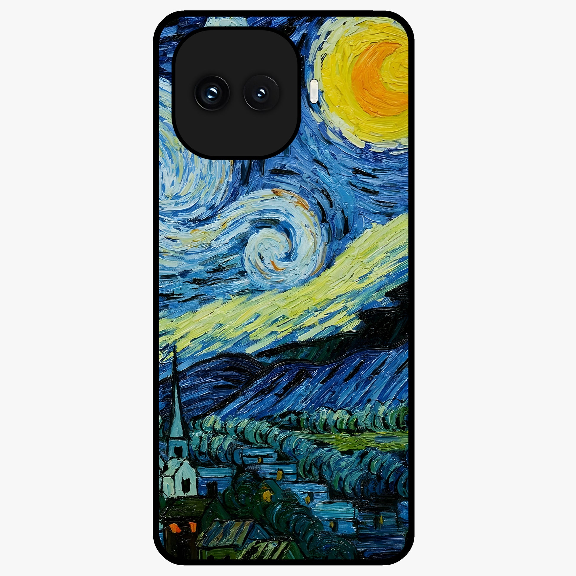Van Gogh Art Glass Case showing flat back view with classic painterly artwork inspired by Van Gogh style and glossy glass finish.