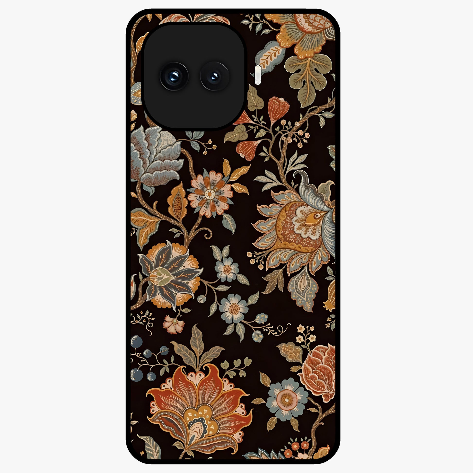 Vintage Floral Dream Glass Case showing flat back view with classic floral artwork and glossy glass finish.