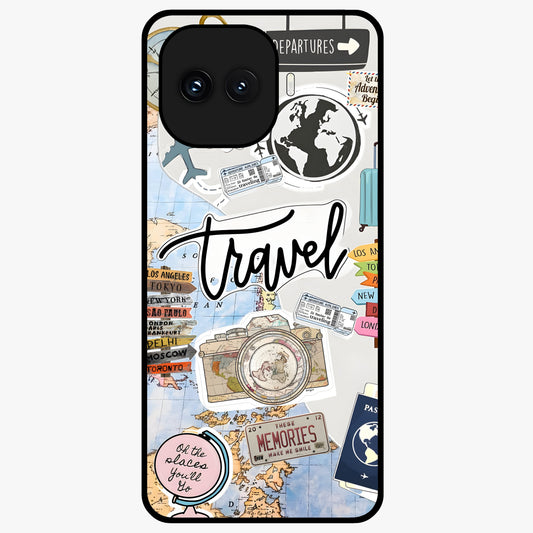 Wanderlust Journal Glass Case showing flat back view with travel inspired artwork and glossy glass finish.