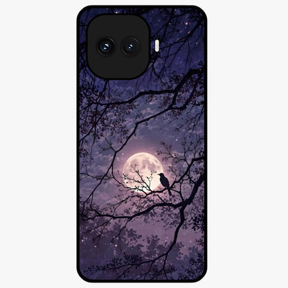 Whispering Moon Silence Glass Case showing flat back view with serene moon themed artwork and glossy glass finish.