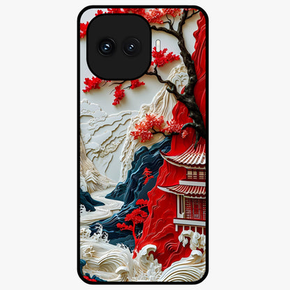Whispers Of Sakura Waves Glass Case showing flat back view with cherry blossom wave artwork and glossy glass finish.