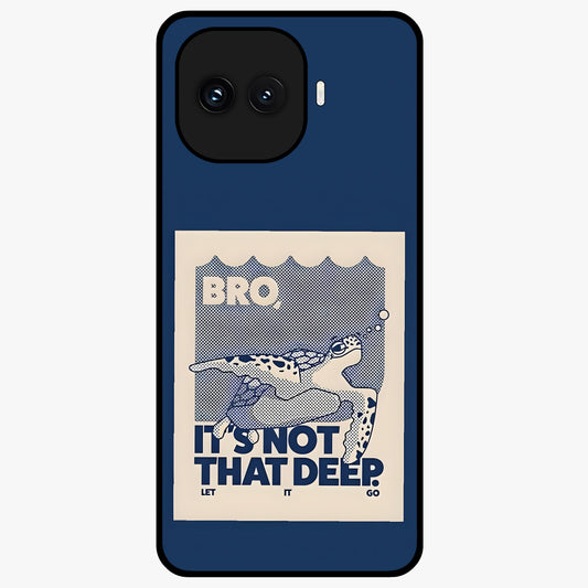 Worry Less Swim Glass Case showing flat back view with playful motivational artwork and glossy glass finish.