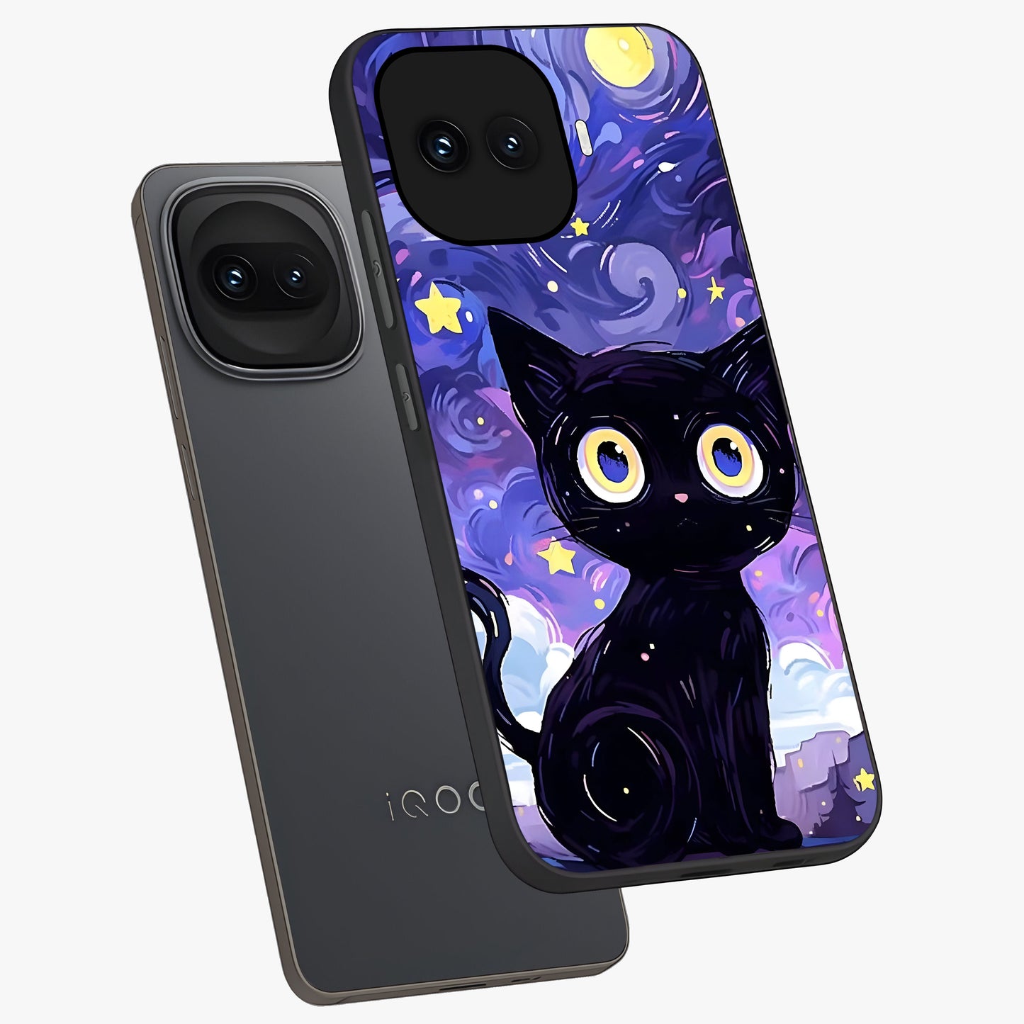Abstract Cat Art Glass Case displayed in angled mockup highlighting modern abstract cat artwork and sleek glass surface.