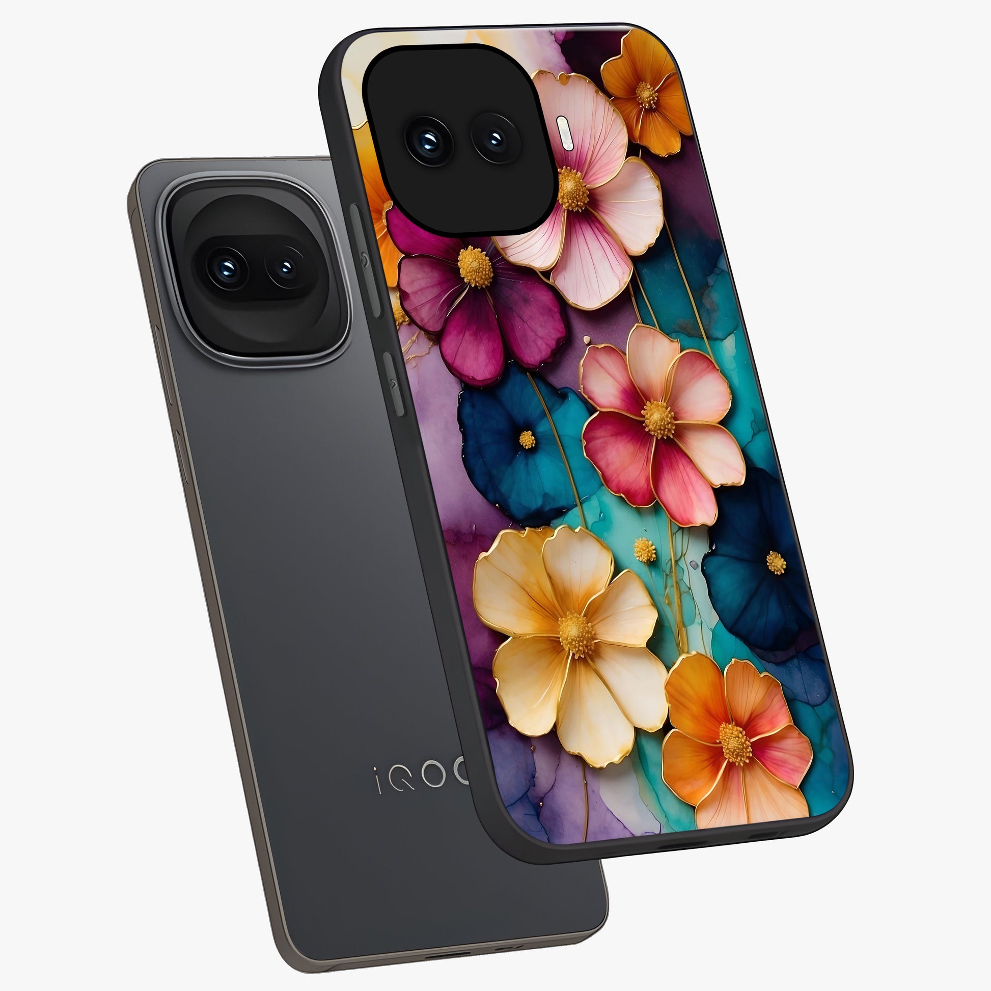Artlyn Grace Flower Pattern Glass Case displayed in angled mockup highlighting delicate flower pattern design and smooth glass surface.