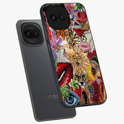 Beaded Fashion Jungle Glass Case displayed in angled mockup highlighting colorful fashion bead design and artistic pattern.
