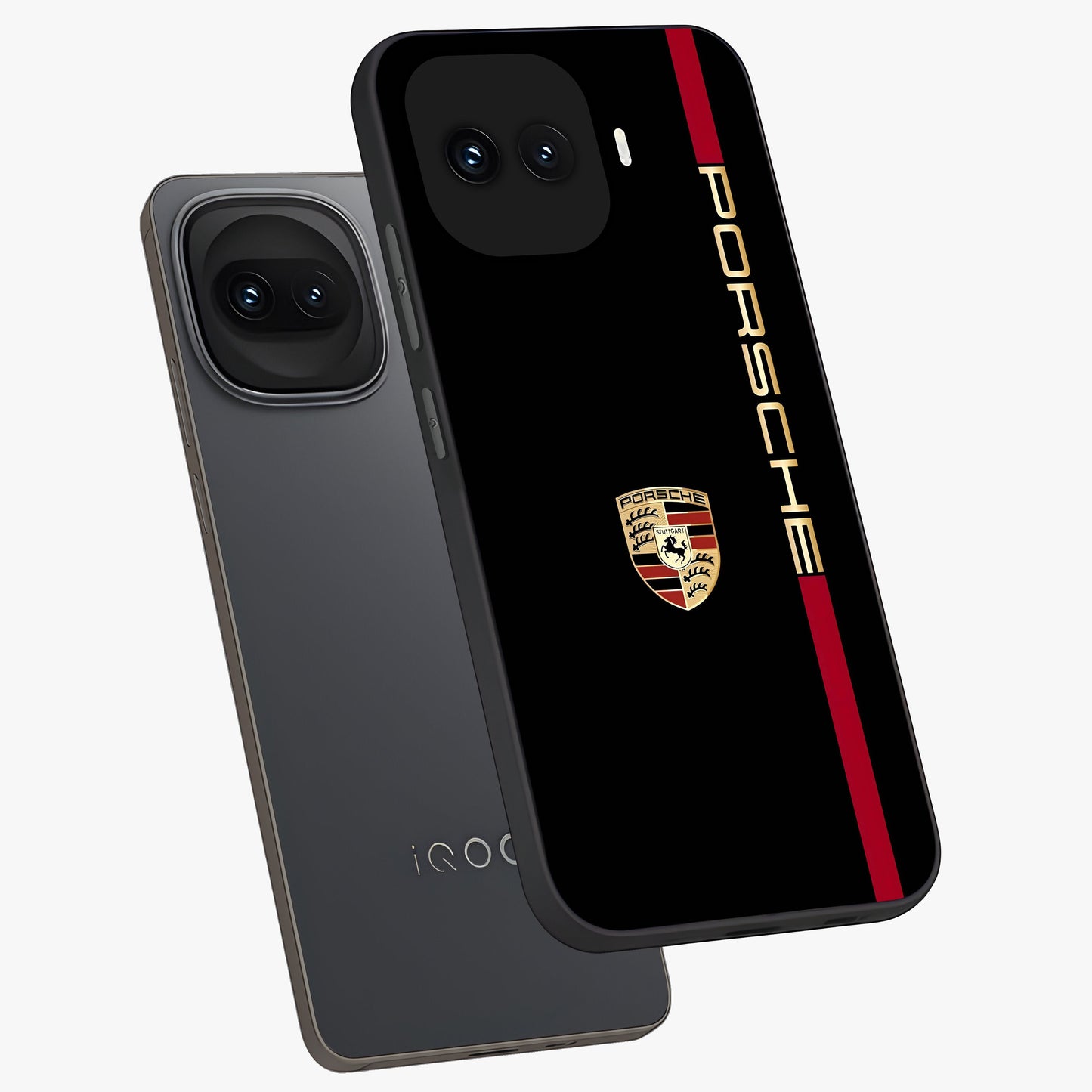 Black Minimal Porsche Glass Case displayed in angled mockup highlighting modern minimal car illustration and clean aesthetic design.