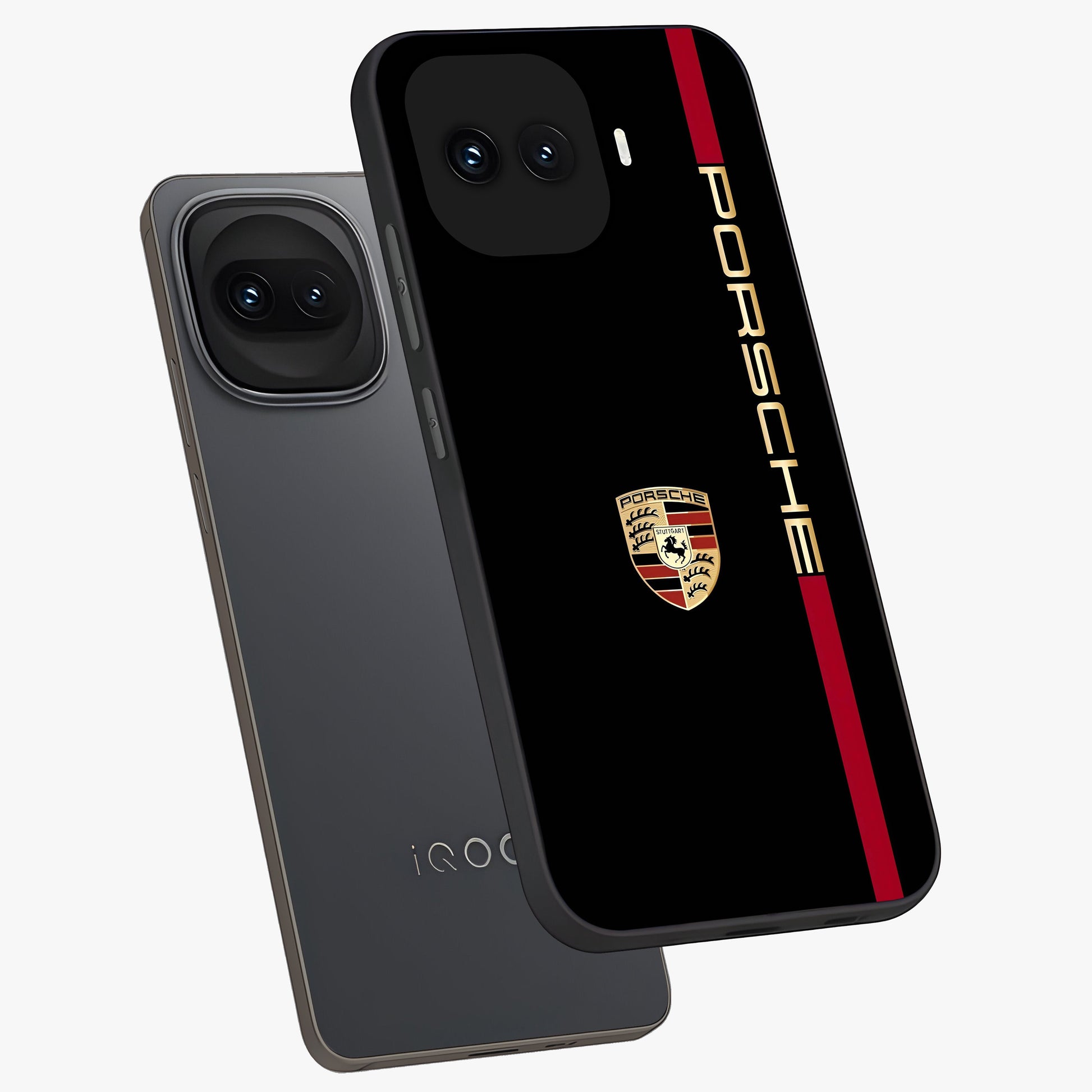 Black Minimal Porsche Glass Case displayed in angled mockup highlighting modern minimal car illustration and clean aesthetic design.