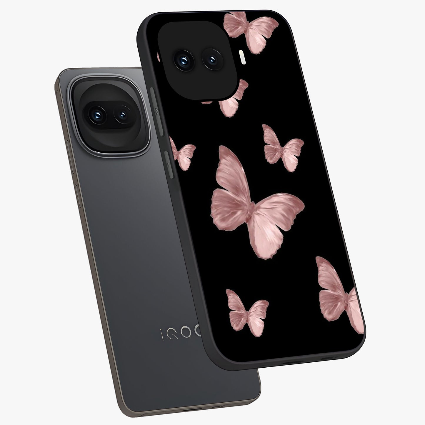 Butterfly Pattern Glass Case displayed in angled mockup highlighting delicate butterfly design and aesthetic pattern style.