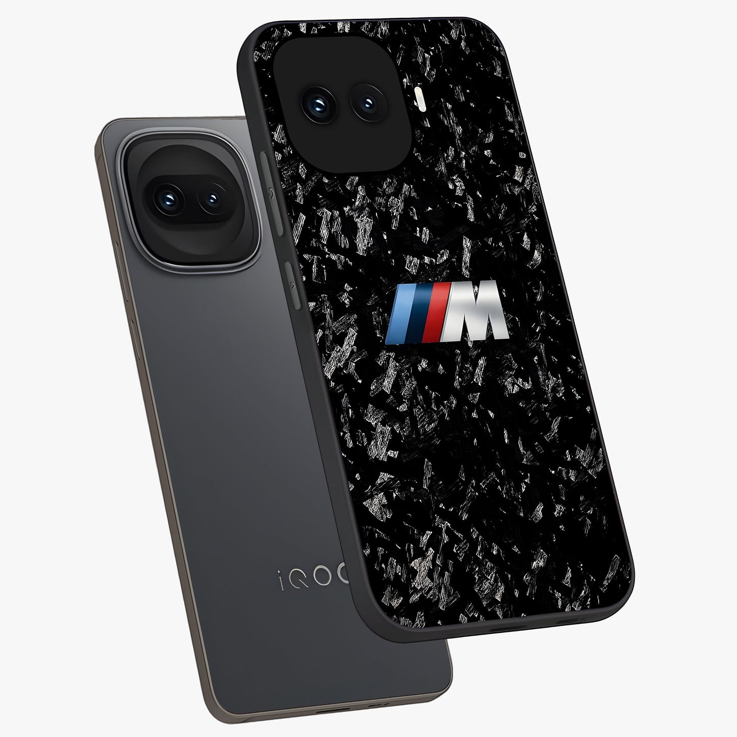 Carbon Speed Mark Glass Case displayed in angled mockup highlighting racing inspired carbon design and sleek aesthetic style.