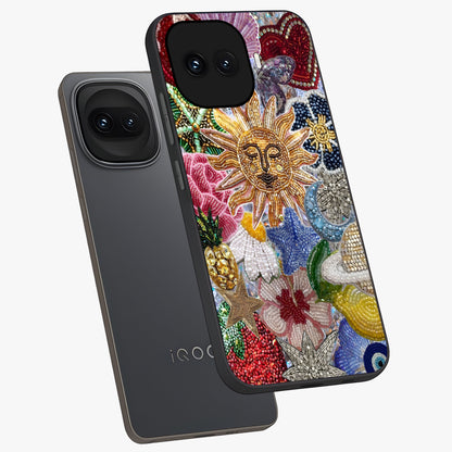Celestial Floral and Playful Glass Case displayed in angled mockup highlighting playful floral design with dreamy celestial elements.
