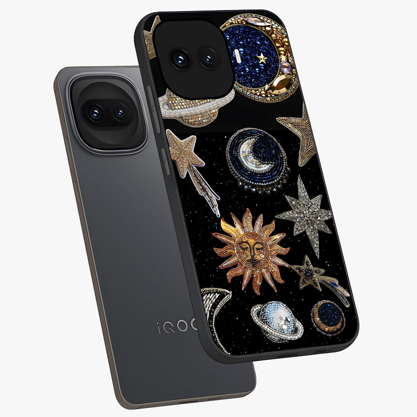 Celestial Gem Constellations Glass Case displayed in angled mockup highlighting gemstone inspired constellation design.