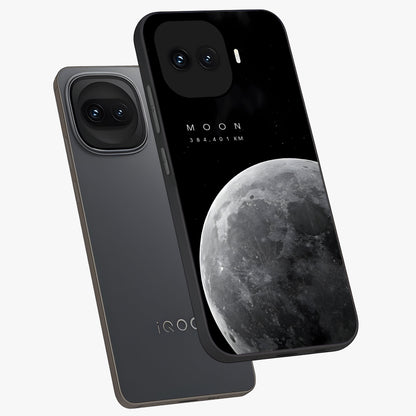 Cosmic Moon Glow Glass Case displayed in angled mockup highlighting celestial moon design with cosmic aesthetic theme.
