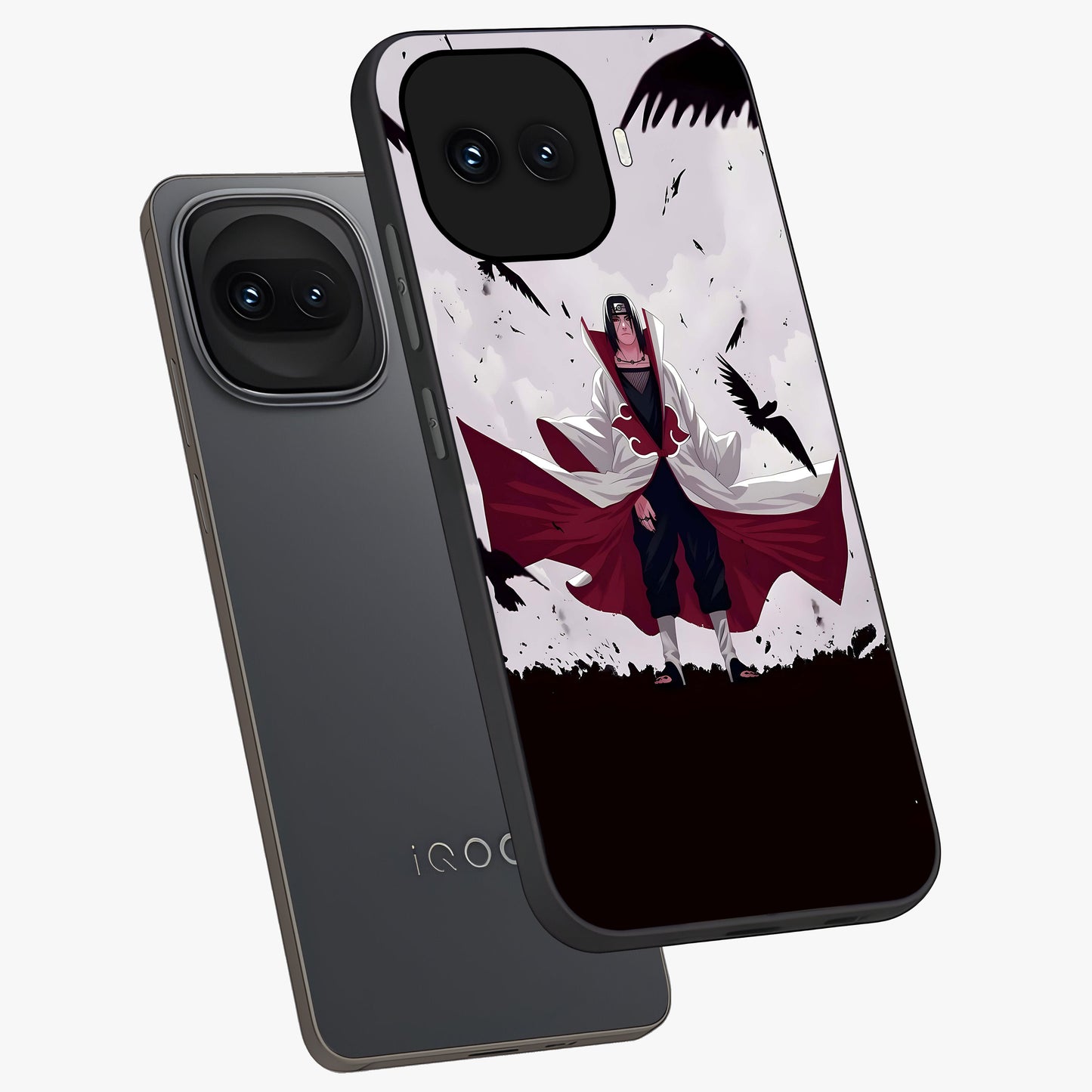 Crimson Crow Ascension Glass Case displayed in angled mockup highlighting powerful crow illustration with dark crimson aesthetic.