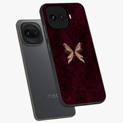 Crimson Fade Butterfly Glass Case displayed in angled mockup highlighting elegant butterfly design with crimson gradient aesthetic.
