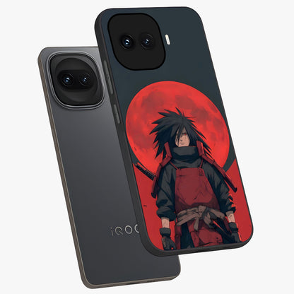 Crimson Moon Warlord Glass Case displayed in angled mockup highlighting dramatic crimson moon design with fantasy aesthetic.