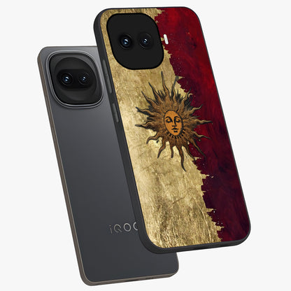 Crimson Sun Majesty Glass Case displayed in angled mockup highlighting majestic crimson sun design with bold aesthetic style.