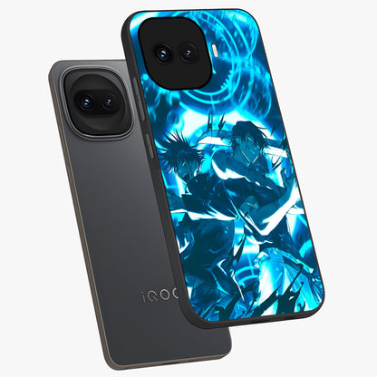 Cursed Energy Clash Glass Case displayed in angled mockup highlighting powerful battle inspired graphic with anime style aesthetic.